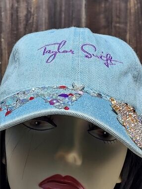 Taylor Swift Pale Blue Denim Cap with Swarovski Crystal Accents